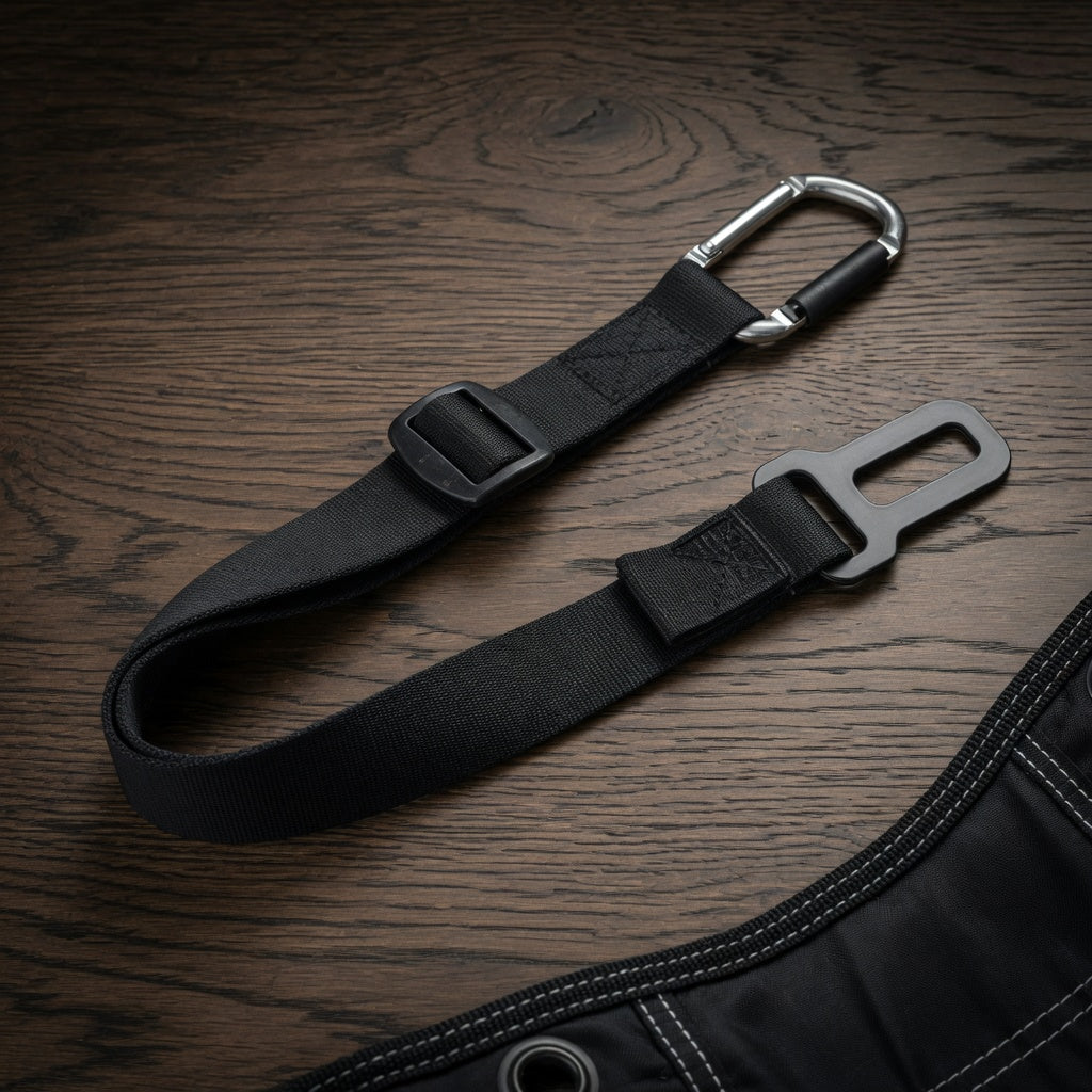 Adjustable hammock seat-belt tether with latch tongue and carabiner
