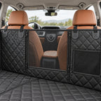 Front mesh window and storage pocket of the black quilted hammock