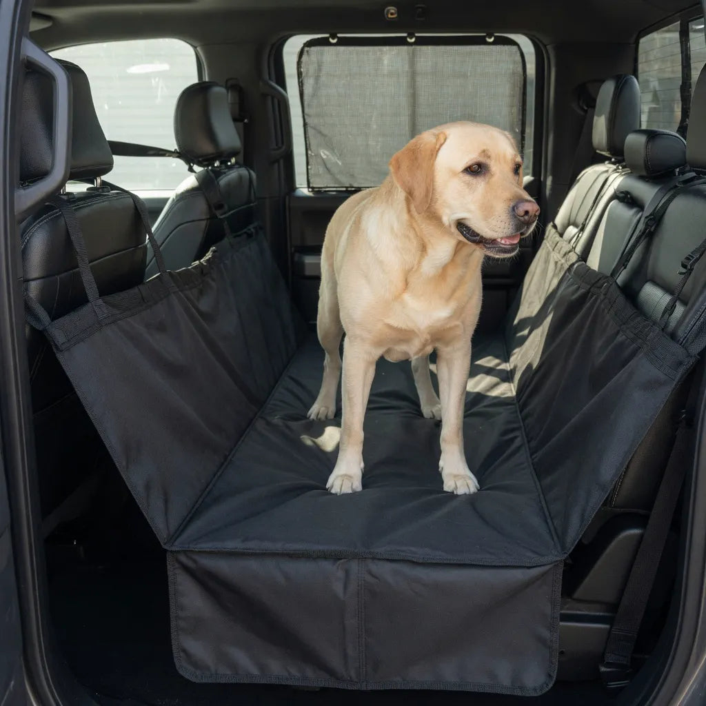 Large dog hammock fitted across a crew-cab rear bench