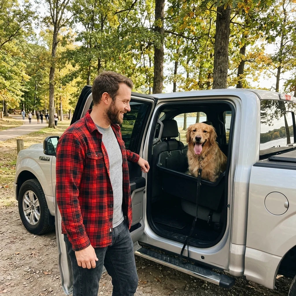Mike R. with his Golden Retriever in Ford F-150